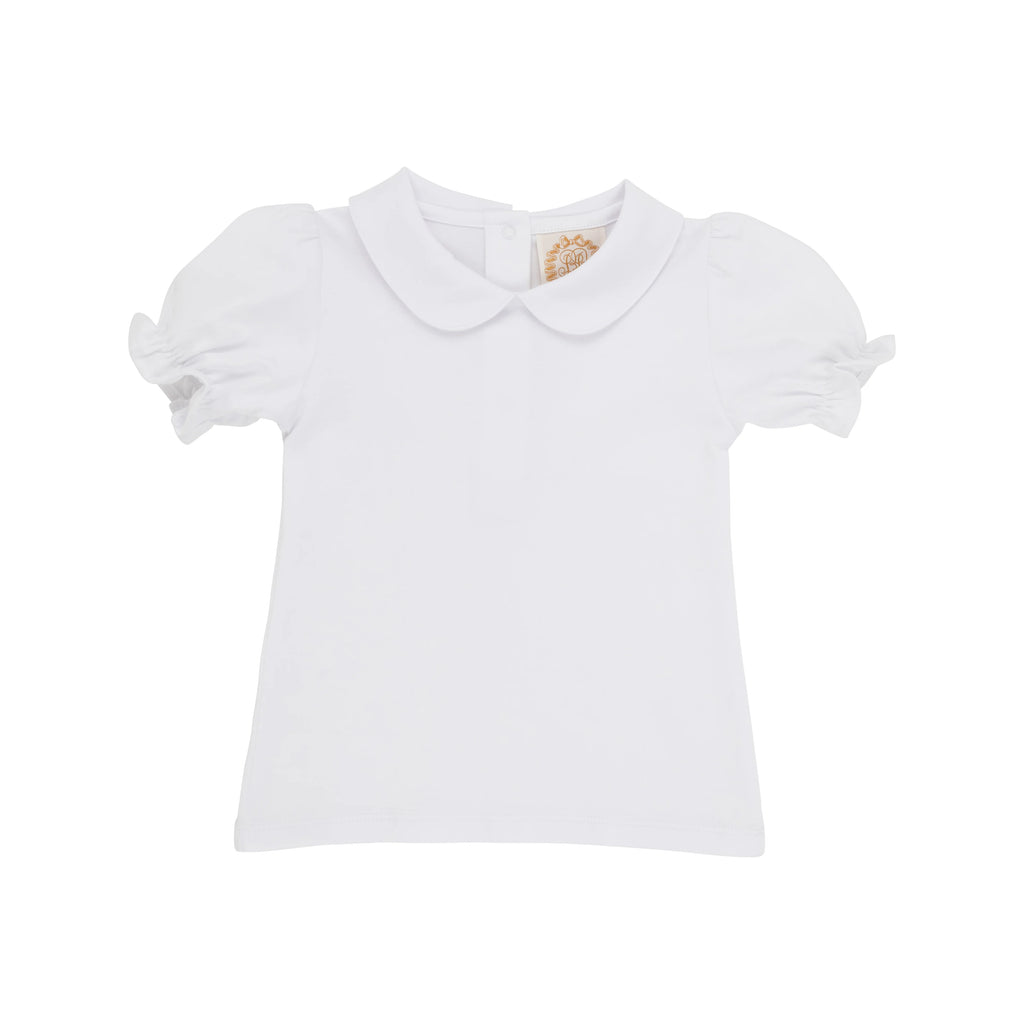 The Beaufort Bonnet Company Girl's Maude's Peter Pan Collar Shirt (Short Sleeve Pima) - Worth Avenue White