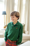 The Beaufort Bonnet Company Boy's Long Sleeve Prim & Proper Polo & Onesie - Grier Green with Richmond Red Stork
