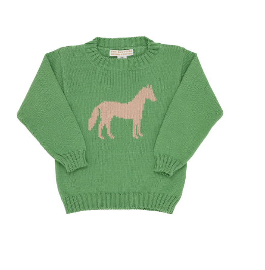 The Beaufort Bonnet Company Unisex Isaac's Intarsia Sweater - Grenada Green With Horse Intarsia