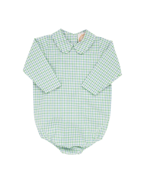 The Beaufort Bonnet Company Children's Long Sleeve Peter Pan Collar Shirt - Kiawah Kelly Green & Barrington Blue Chandler Check
