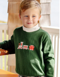 The Beaufort Bonnet Company Isaac's Intarsia Sweater - Grier Green with Train Intarsia