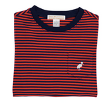 The Beaufort Bonnet Company Boy's Long Sleeve Carter Crewneck - Richmond Red & Nantucket Navy Stripe with Palmetto Pearl Stork