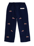 The Beaufort Bonnet Company Boy's Critter Sheffield Pants (Twill) - Nantucket Navy with Woody Jeeps Embroidery