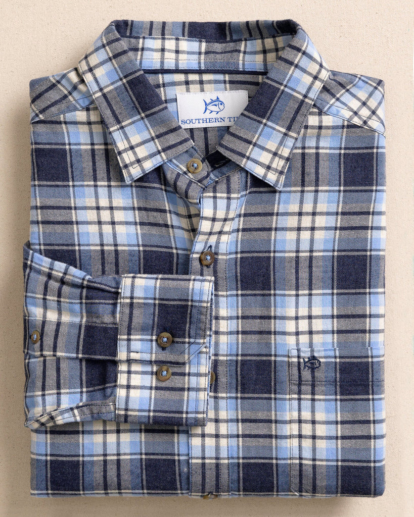 Southern Tide Men's Ashborough Plaid Brushed Twill Sport Shirt - Heather Dress Blue