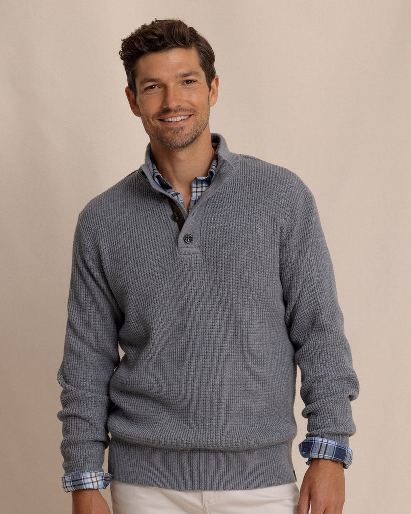 Southern Tide Men's Bass Creek Quarter Button Pullover - Heather Anchor Grey