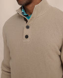Southern Tide Men's Bass Creek Quarter Button Pullover - Heather Sandstone Khaki