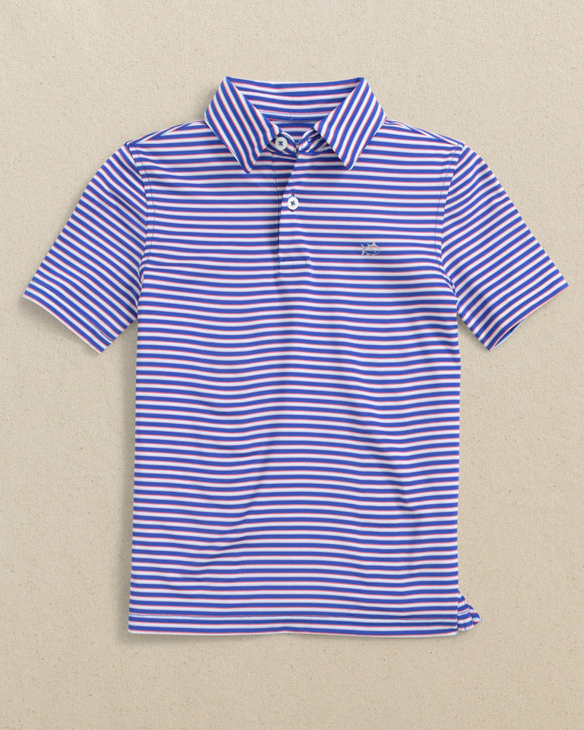 Southern Tide Boys Driver Caravel Stripe Performance Polo - Dazzling Blue