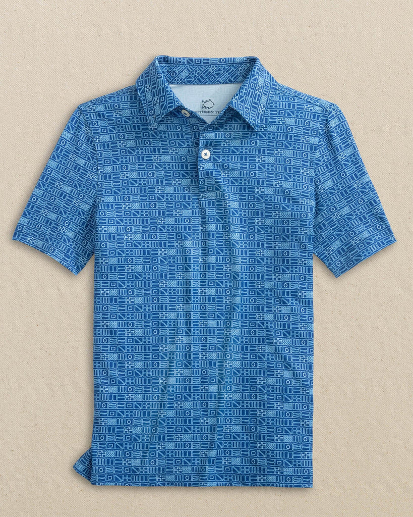 Southern Tide Boys Driver Nautical Flags Printed Performance Polo - Nautical Blue