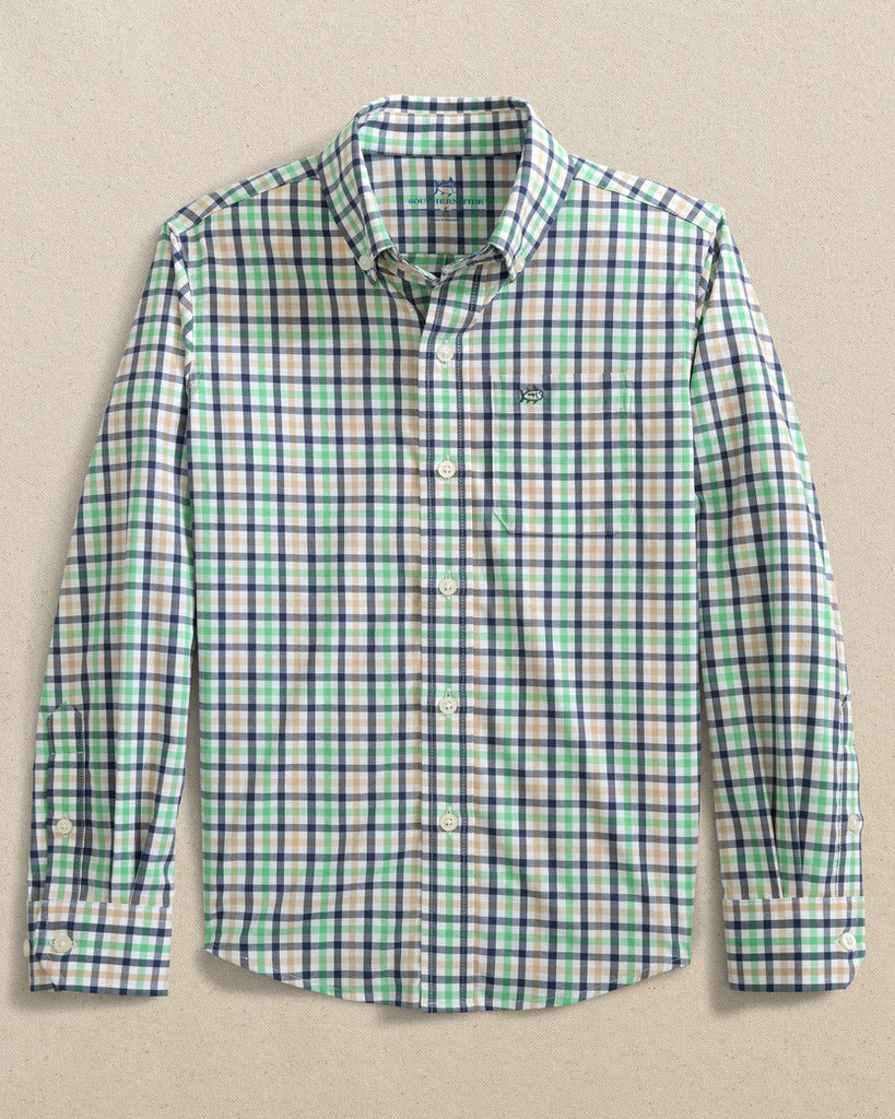 Southern Tide Boys Intercoastal Glenmoor Plaid Sport Shirt - Light Indigo