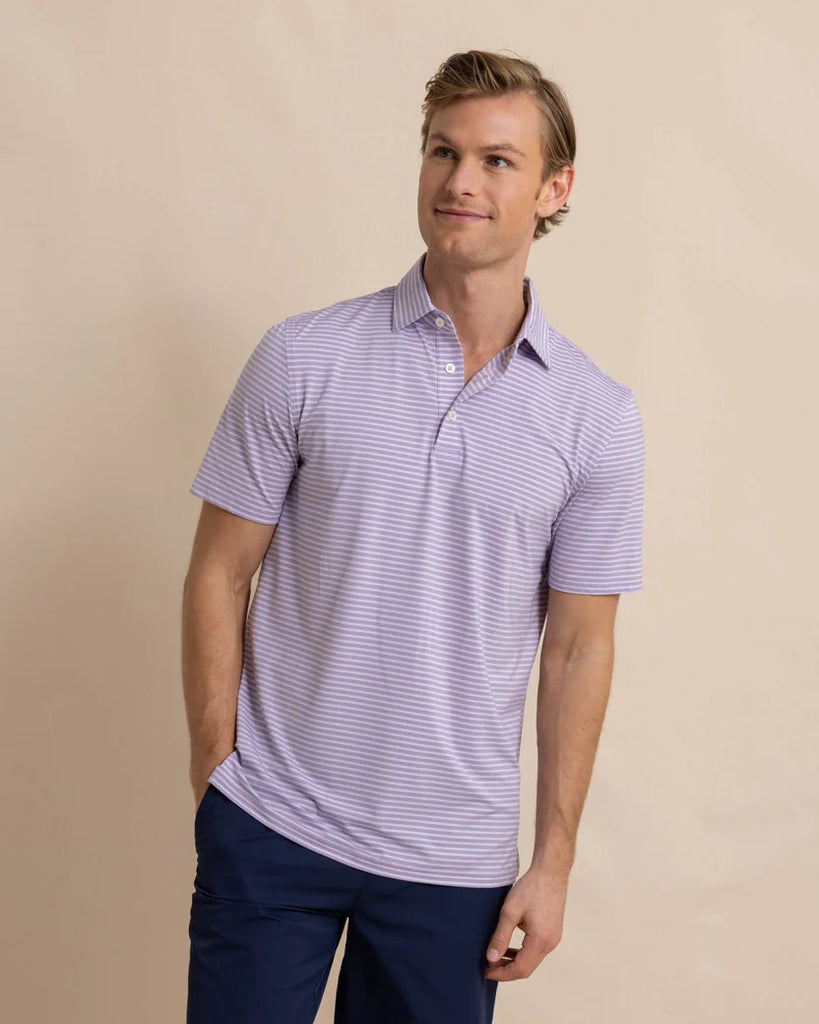 Southern Tide Men's brrr°-eeze Beattie Stripe Performance Polo - Wisteria Purple