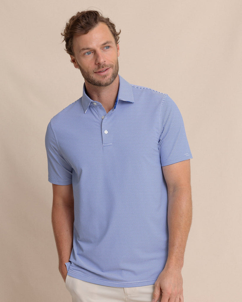 Southern Tide Men's brrr°®-eeze Meadowbrook Stripe Polo - Surf Blue