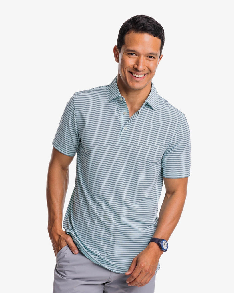 Southern Tide Men's Brrreeze Harborview Stripe Performance Polo Shirt - Turquoise Sea