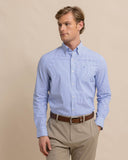 Southern Tide Men's Charleston Granby Stripe Long Sleeve Sport Shirt - Cobalt Blue