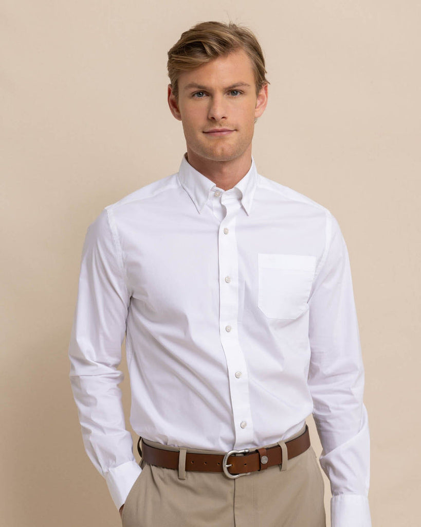 Southern Tide Men's Charleston Overbrook Solid Long Sleeve Sport Shirt - White