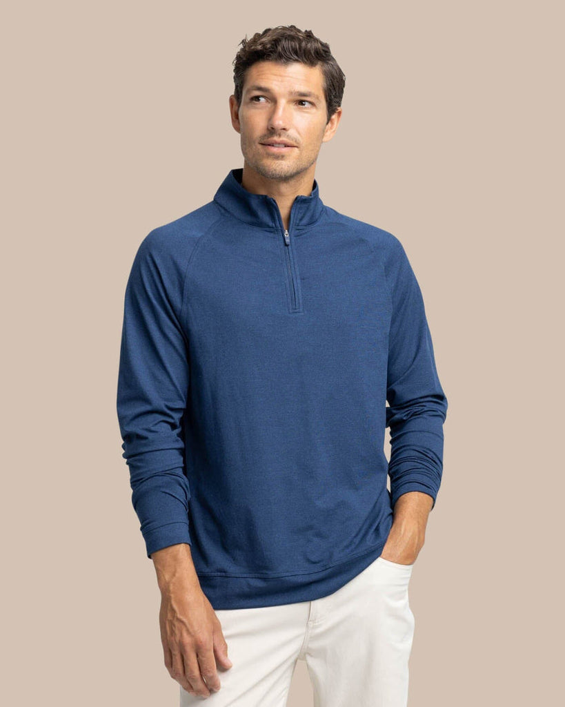 Southern TIde Men's Cruiser Heather Quarter Zip Pullover - Heather Dress Blue