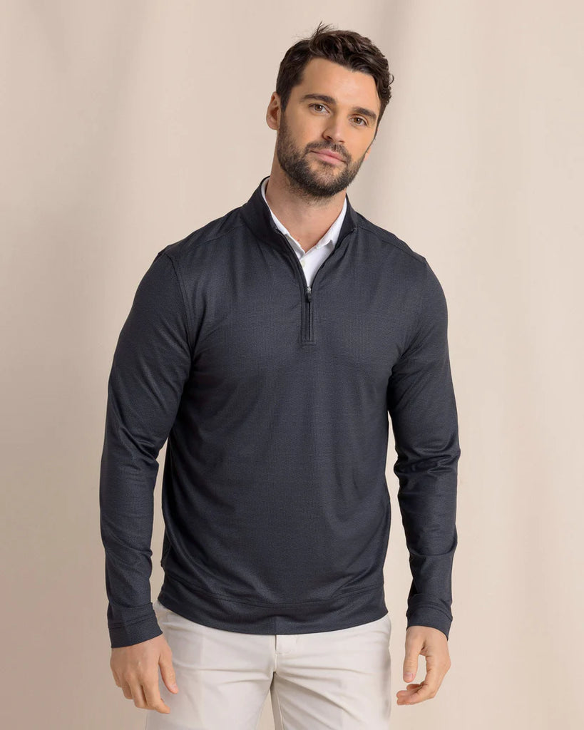 Southern Tide Men's Cruiser ST Geo Printed Quarter Zip - Caviar Black