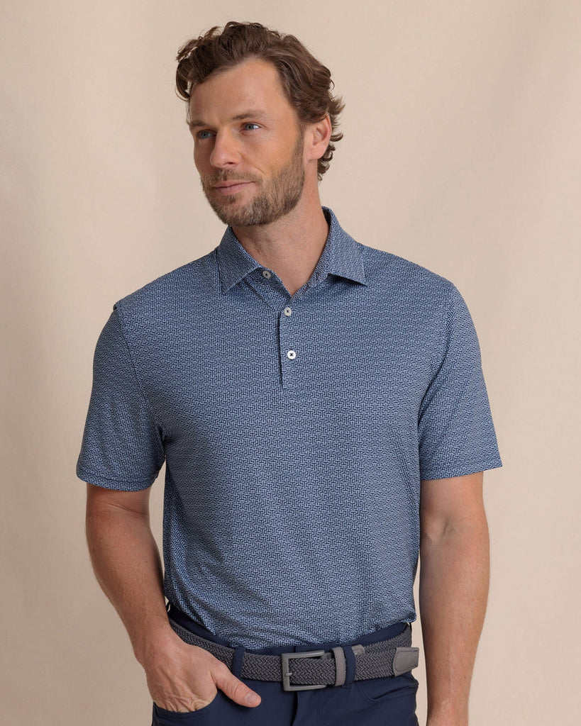 Southern Tide Men's Driver ST Geo Printed Polo - Dress Blue