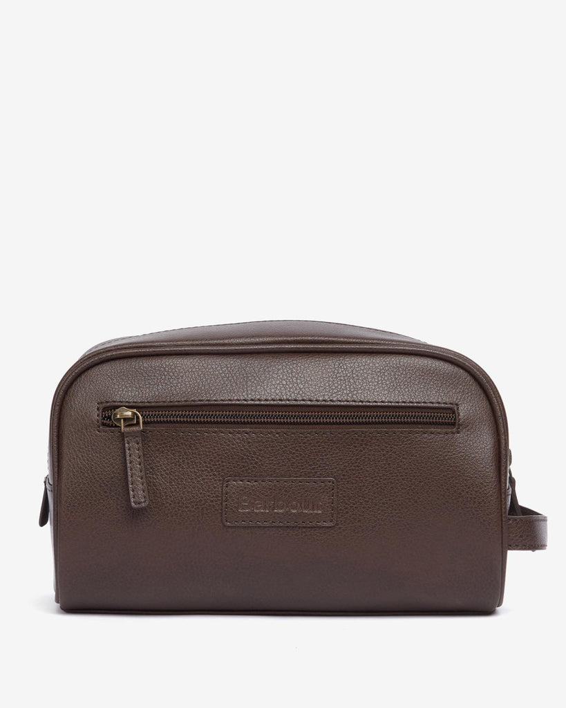 Barbour Leather Washbag - Dark Brown