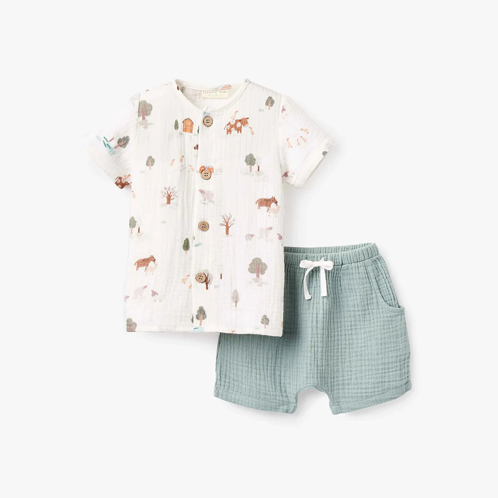 Elegant Baby On The Farm Organic Muslin Tee + Short Set - Multi