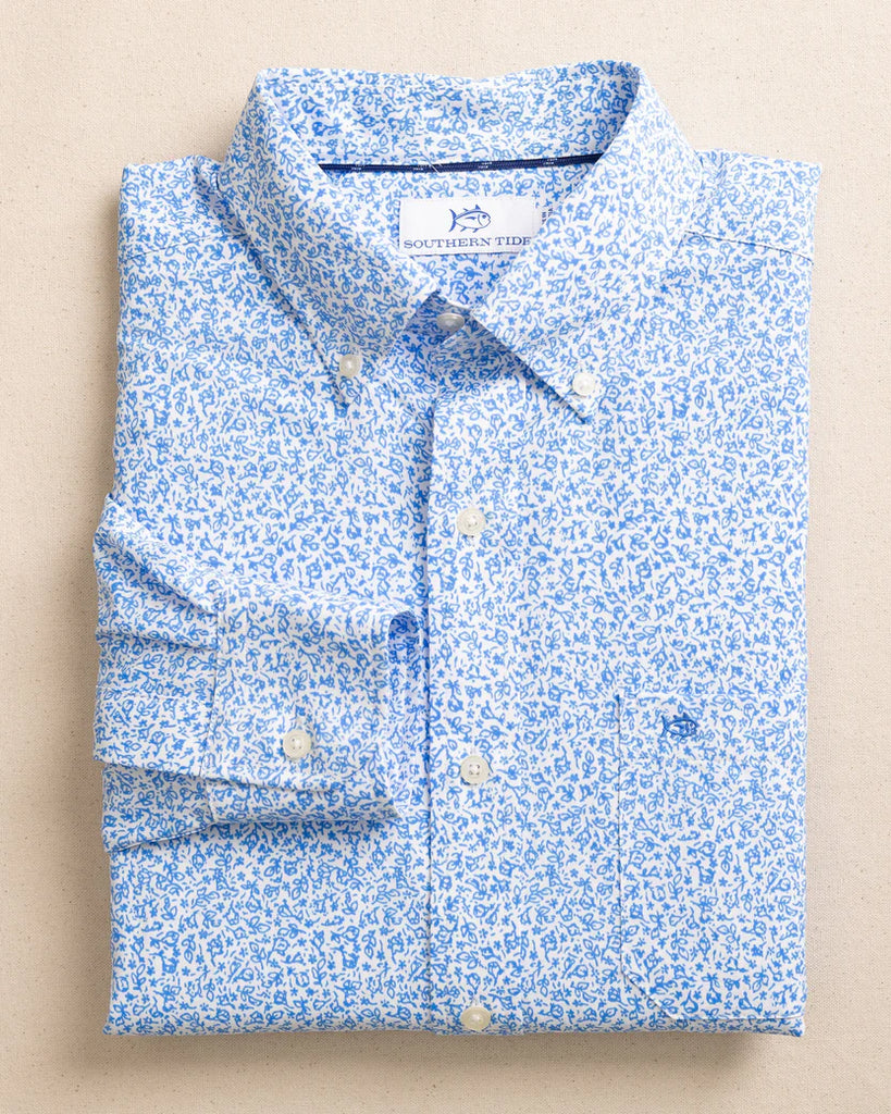 Southern Tide Men's Flower Frenzy Intercoastal Long Sleeve Sport Shirt - Boat Blue