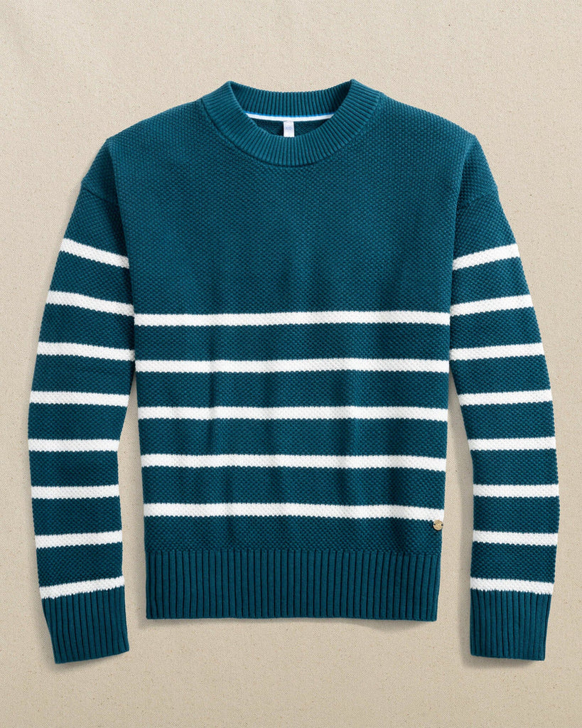 Southern Tide Women's Haisley Stripe Crew Neck Sweater - Teal Haze