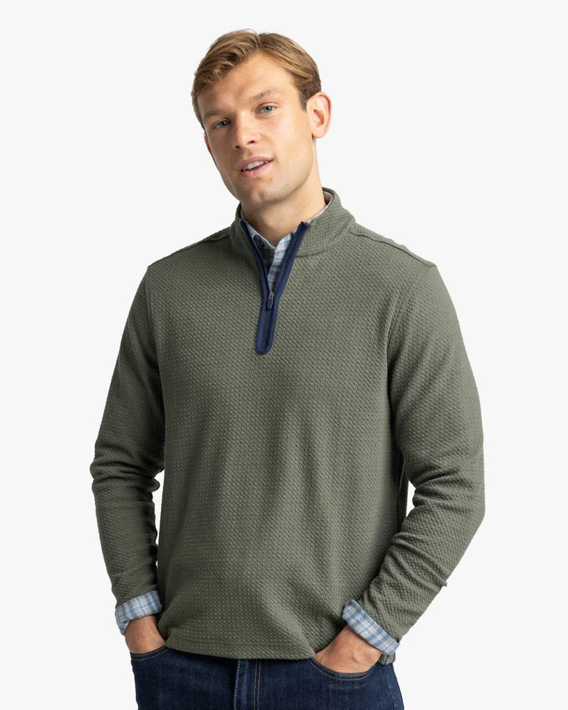 Southern Tide Men's Heather Outbound Quarter Zip - Gulf Green