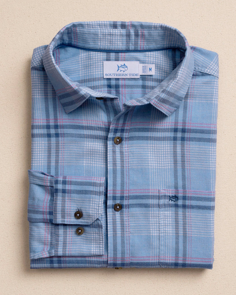 Southern Tide Men's Island Breeze Heather Brushed Twill Sport Shirt - Heather Ocean Channel