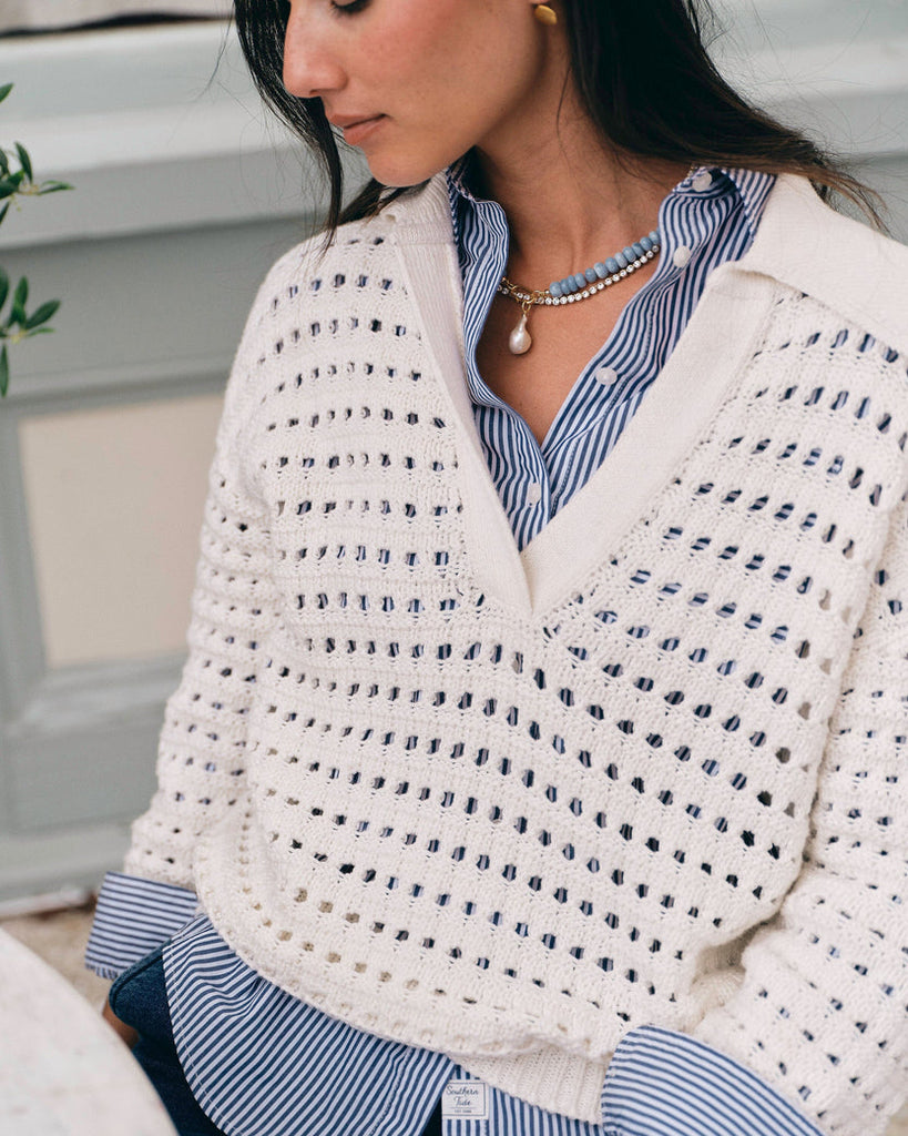 Southern Tide Women's Kay Sailor Collar Sweater - Star White