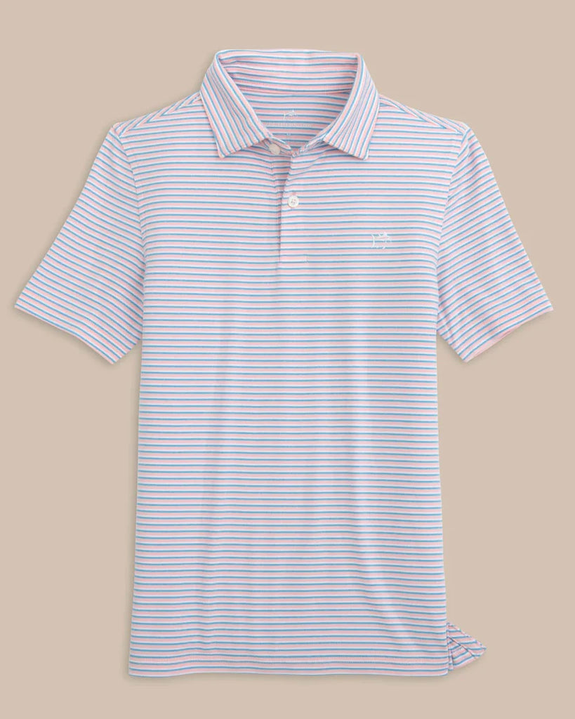 Southern Tide Kids Ryder Heather Halls Stripe Performance Polo - Heather Pale Rosette Pink