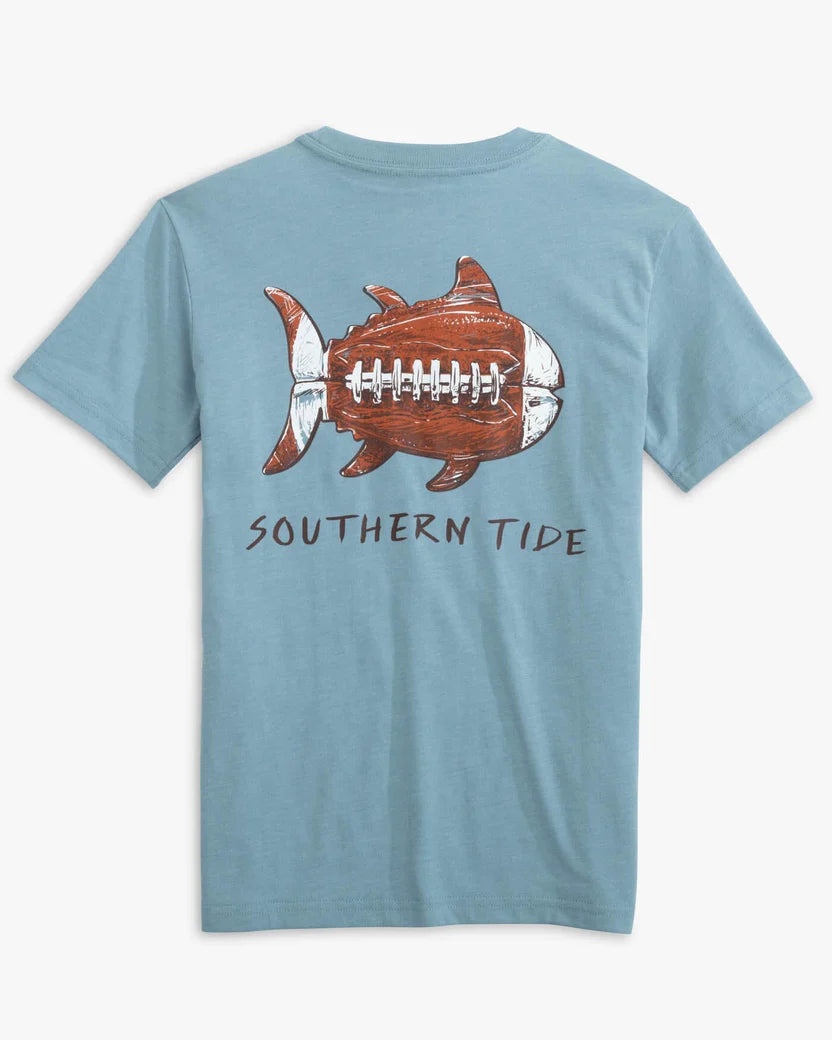 Southern Tide Kids Sketched Football Heather T-Shirt - Heather Blue Shadow
