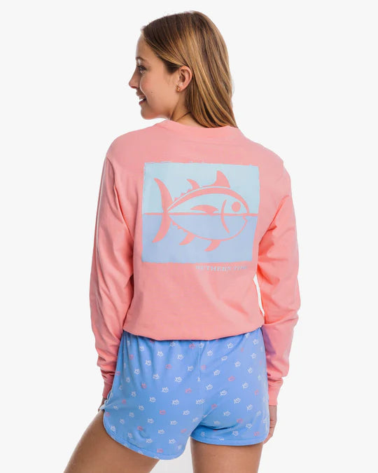 Southern Tide Ladies Duel Coral Skipjack Long Sleeve T-Shirt - Flamingo Pink