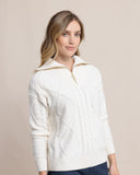 Southern Tide Women's Marta Cable Knit Quarter Zip Sweater - Sand White