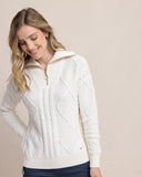 Southern Tide Women's Marta Cable Knit Quarter Zip Sweater - Sand White