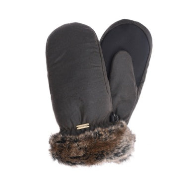Barbour Women's Wax with Fur Trim Mittens - Olive