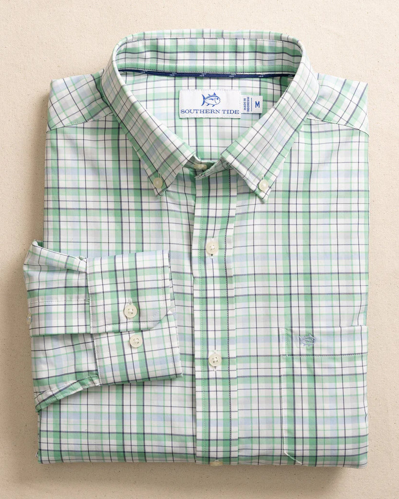 Southern Tide Men's Morris Island brrr°® Intercoastal Plaid Long Sleeve Sport Shirt - Jade Green