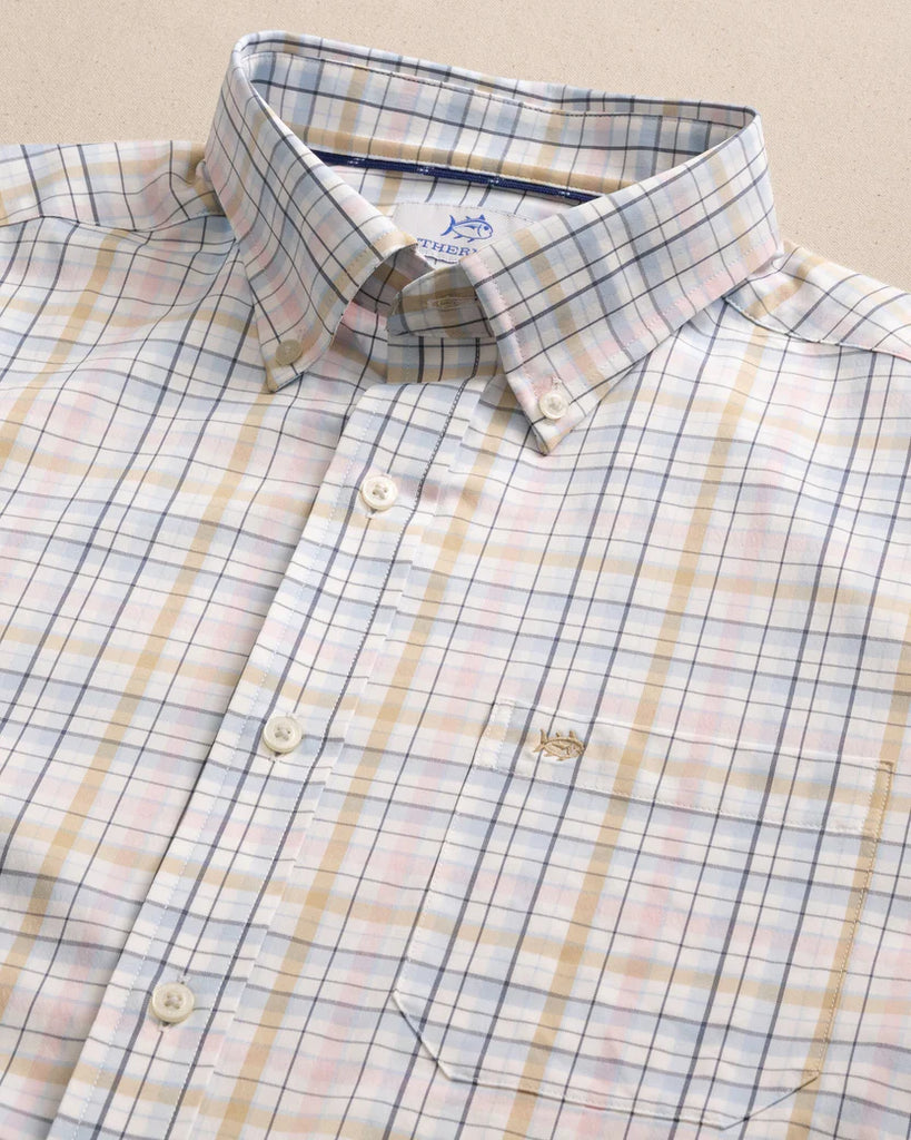 Southern Tide Men's Morris Island brrr°® Intercoastal Plaid Long Sleeve Sport Shirt - Parfait Pink