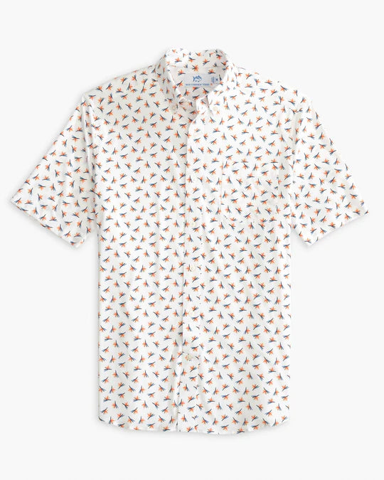Southern Tide Paradise Park Printed Intercoastal Short Sleeve Button Down - Classic White
