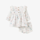 Elegant Baby Pony Meadow Organic Muslin Dress & Bloomer Set - White