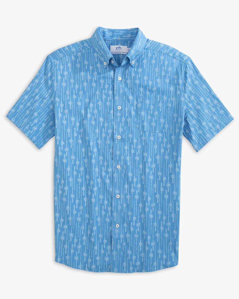 Southern Tide Men's Reel em In Intercoastal Short Sleeve Button Down Sport Shirt - Boat Blue