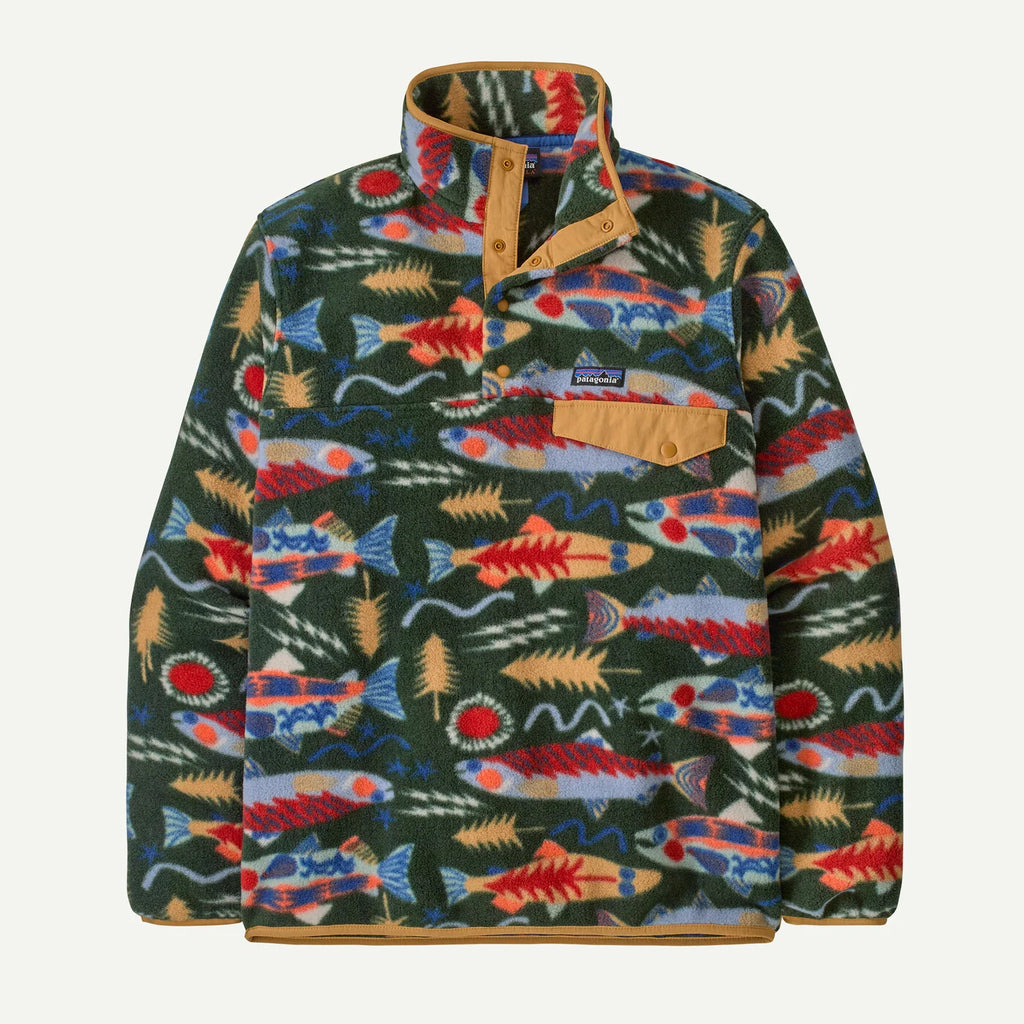 Patagonia Men's Lightweight Synchilla® Snap-T® Fleece Pullover - Salmon Energy: Old Growth Green
