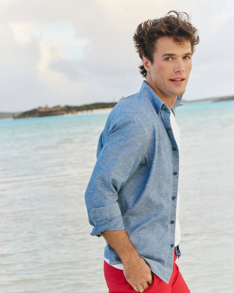 Southern Tide Men's Sandy Beach Chambray Sport Shirt - Blue Chambray