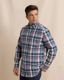 Southern Tide Men's Southern Shores Plaid Skipjack Long Sleeve Sport Shirt - Dress Blue