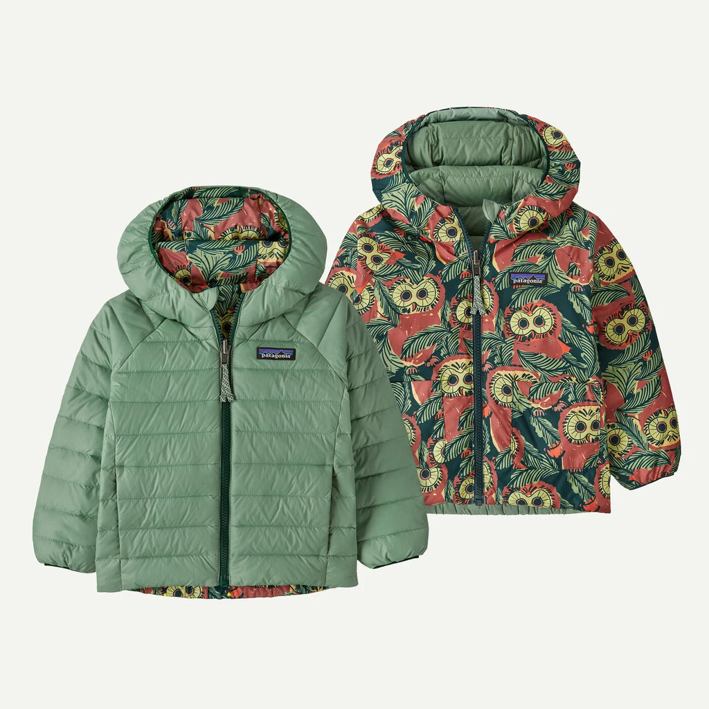 Patagonia Baby Reversible Down Sweater Hoody - Saw See Owl: Cascade Green