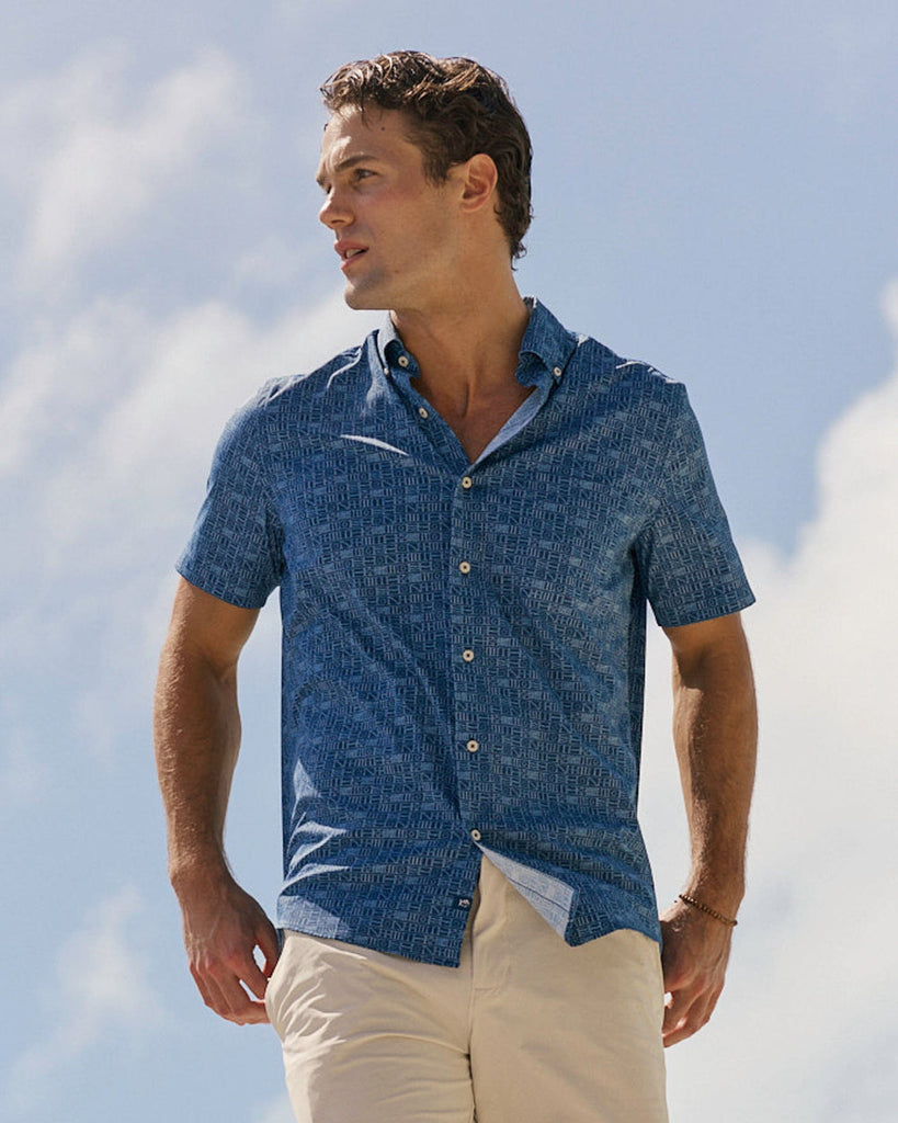 Southern Tide Men's ST Blue Nautical Flags Coastal Breeze® Short Sleeve Sport Shirt