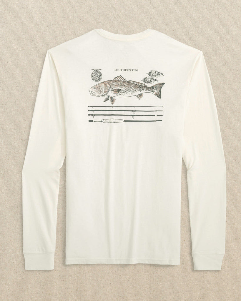 Southern Tide Men's ST Redfish Rod Long Sleeve T-Shirt - Sand White
