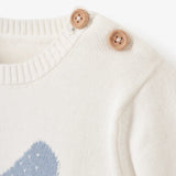 Elegant Baby Whale Striped Knit Shortall Romper - Blue