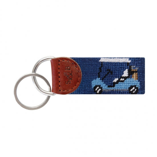 Smathers and Branson Rainbow Golf Cart Needlepoint Key Fob - Classic Navy