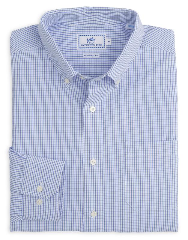 Southern Tide Mens Watermark Tattersall Button Down - Sail Blue