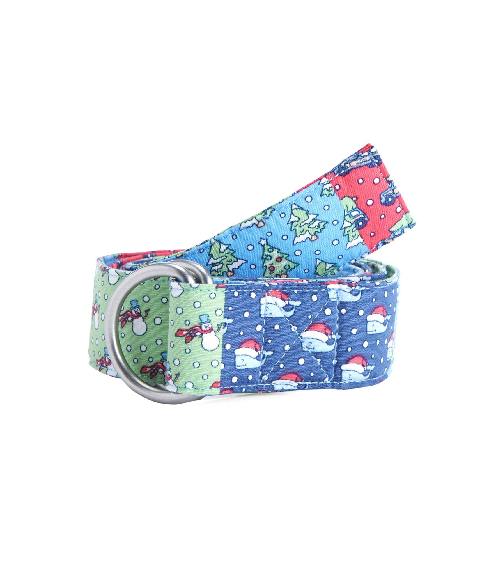 Front View Vineyard Vines Holiday Patchwork D-Ring Belt in Patchwork