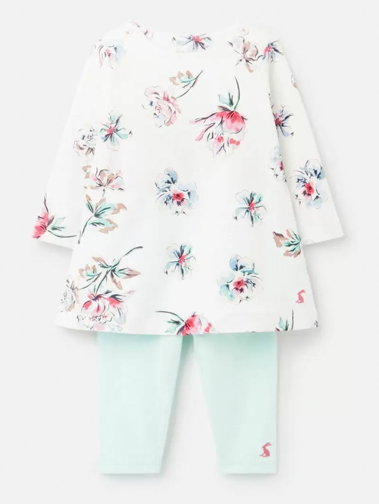 Joules Christina Dress and Leggings Set - White Flowers